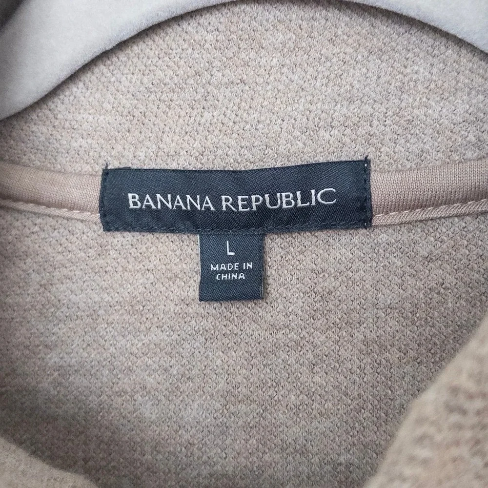 Banana Republic Mens Quarter Zip Pullover Size L Tan Quiet Luxury Preppy Minimal